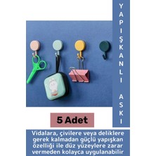 Iz Bırakmaz Montaj Gerektirmez Mutfak Banyo Ev Ofis Kendinden Yapışkanlı Renkli Duvar Askısı 5 Adet