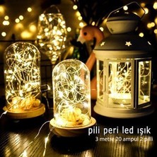 20 Ampullü Yılbaşı Bakır Tel Peri LED 3 Metre Gün Işığı Renk Pilli LED Işık Ramazan