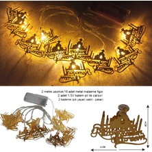 Ramadan Kareem Yazılı Gün Işığı 10 Metal Ampullü Pilli LED Işık 2 mt Ramazan