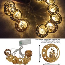 Hilal Içinde Cami Şerefesi Ramazan Temalı 10 Metal Ampullü Pilli Gün Işığı LED Işık 2 mt