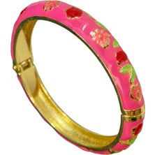 Fm Pembe Renk Çiçek Figürlü 60 mm Iç Çapında Üstten Açılır Mineli Çelik Kelepçe Bileklik