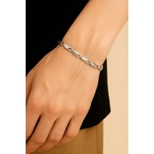 Gümüş Renk Kesik Arpa Unisex Çelik Bileklik - 3349