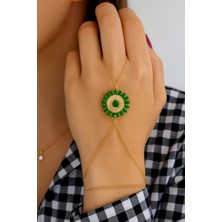 Altın Renk Güneş Yeşil Taş Çelik Şahmeran - 3517