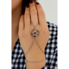 Gümüş Renk Yuvarlak Güneş  Mix Damla Taş Çelik Şahmeran - 3508
