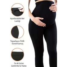 Kadın Hafif Korseli Siyah Fitilli Kalın Solmayan Siyah  Bel Ayarlı Yumuşacık Hamile Taytı