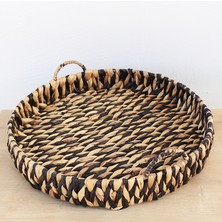 Mylamp Siyahi Dekoratif Siyah & Doğal Renk Büyük Boy Su Sümbülü Tepsi 51X7 cm