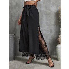 Mottisfashion Kadın Yüksek Bel Belden Kuşaklı Üst Dalgıç Alt Dantel Detaylı Dalgıç Pantolon Takım