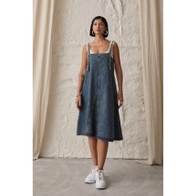 Mottisfashion Mavi Askı Aparatlı Kot Elbise