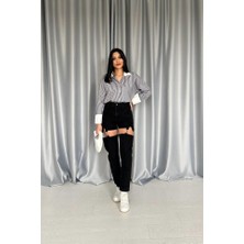 Mottisfashion Siyah Askılı Iki Parça Jeans Pantolon