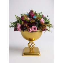 Yapay Çiçek Aranjmanı Erengüllü Altın Renk Metal Burgulu Vazolu Arajman Nişan Kız Isteme Çiçeği