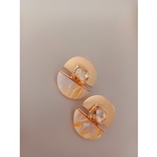 Krem Yarım Taş Küpe