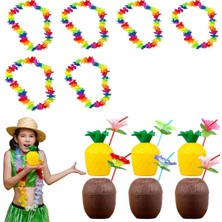 Tropikal Hawaii Parti Malzemeleri – Kolye, Pipet, Bardak Seti