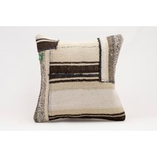 El Yapımı Kilimden Yapılmış Vintage Kırlent Kılıfı, Yün, 40X40 cm