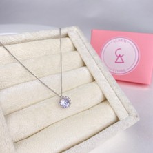 925 Tektaş Mini Kolye , Swarovski Tek Taş Yuvarlak Detaylı Gümüş Kolye ,ışıltılı Yuvarlak Tektaş Kolye