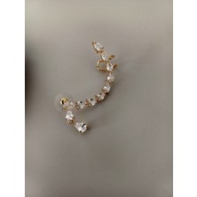 Taşlı Uzun Gold Renk Earcuff