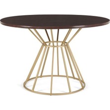 Hitit Dekorasyon Vox Gold Metal Ahşap Yuvarlak Yemek Masası