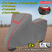 Rks Sniper 50 Pro x Arka Çanta Uyumlu Branda Gri Kırmızı-Dikişli Reflektörlü Motosiket Brandası Motor Örtüsü Çadır Su Geçirmez Motosiklet Kılıfı Motor Brandası