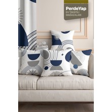 Perdeyap Modern Lacivert Gri Geometrik Desenli 4’lü Dijital Baskılı Kadife Kırlent Kılıfı 43X43 cm