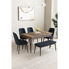 Clara Barok Desen 80X132 Açılabilir Mdf Masa Yemek Odası Takımı,mutfak Takımı 4 Sandalye 1 Bench
