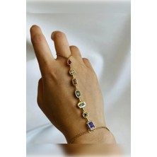 14 Ayar Gold Kaplama 7 Element Şahmeran , Renkli Kristal Taşlı Altın Kaplama Zarif El Zinciri