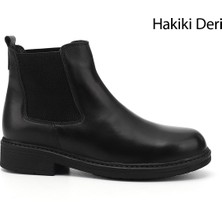 GÖNDERİ Kadın Siyah  Kauçuk Taban Hakiki Deri Chelsea Bot