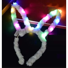 Skygo LED Işıklı Peluş Pofuduk Tavşan Kulak Tavşan Taç Beyaz 17X23 cm