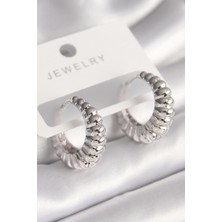 Sinerji Shop Pirinç Gümüş Renk Sarmal Halka Model Kadın Küpe - TJ-BKP8680