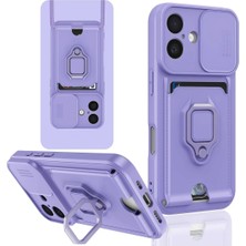 iPhone 16 Kılıf Zuma Kartvizitli Yüzüklü Silikon - Lila - UST7542-7579