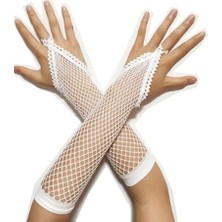 Skygo Beyaz Renk Parmak Arası File Örgü Eldiven 26 cm