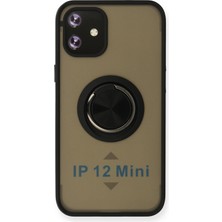 iPhone 12 Mini Kılıf Montreal Yüzüklü Silikon Kapak - Siyah - UST9445-5151