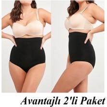 1 Beden  Dikişsiz  Slip Yüksek Bel Korse 2'li Paket Siyah Renk