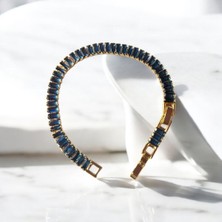 Lacivert Iri Su Yolu Gold Çelik Klipsli Bileklik