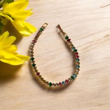 Çok Renkli Oval Su Yolu Taşlı Klipsli Çelik Bileklik