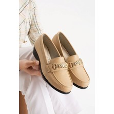 Albishoes Anatomik Kadın Babet Zincir Tokalı Hafif Rahat Taban Şık Günlük Ayakkabı Anne Ayakkabısı