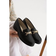 Albishoes Anatomik Kadın Babet Zincir Tokalı Hafif Rahat Taban Şık Günlük Ayakkabı Anne Ayakkabısı