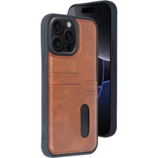 iPhone 15 Pro Max Kılıf Sara Kartvizitli Deri Kılıf - Taba - UST8174-2656