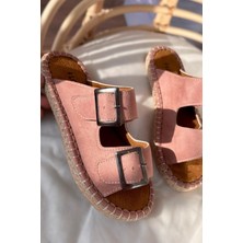 Paxseh Süet Toka Detaylı Kadın Terlik Pudra