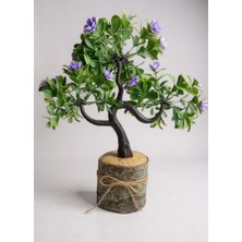 Yapay Çiçek Mor Çiçekli Bonsai Ağacı Dekoratif Kütük Saksıda Yapay Ağaç Bonzai Losus Çiçekli
