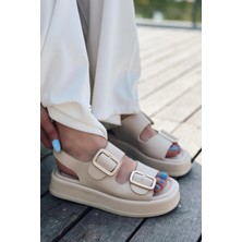 Torens Mat Deri Toka Detaylı Sandalet Nude