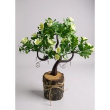 Yapay Çiçek Beyaz Çiçekli Bonsai Ağacı Dekoratif Kütük Saksıda Yapay Ağaç Bonzai Losus Çiçekli