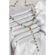 Pirinç Gold Renk Karışık Renk Zirkon Taşlı Kalpli Y Kadın Kolye