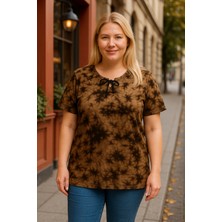 Kadın Büyük Beden Bebe Yaka Bağcık Detaylı Batik Desen Bluz