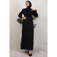 Göğüsten Pileli Saten Elbise Lacivert