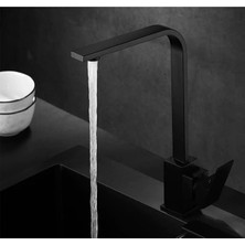 Siyah Kare Kuğu Mutfak Eviye Bataryası 360 Derece Döner Borulu Sıcak Soğuk Girişli Garantili