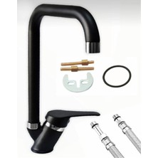 Siyah Köşe Boru Mix Mutfak Evye Bataryası 5 Yıl Garantili