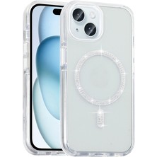 iPhone 14 Kılıf Parlak Taşlı Tasarım Magsafe Şarj Şık Parıltı Araç Tutucu Uyumlu Kapak