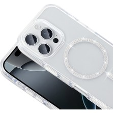 iPhone 15 Pro Max Kılıf Parlak Taşlı Tasarım Magsafe Şarj Şık Parıltı Araç Tutucu Uyumlu Kapak
