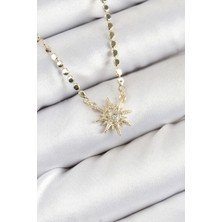 Pirinç Zirkon Taşlı Kutup Yıldızı Model Ezme Zincir Gold Renk Kadın Kolye