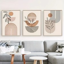 Mc Home Art Doğal Ahşap Çerçeveli Uv Baskı 3'lü Soyut Desenli Tablo Seti – Modern & Şık Duvar Dekoru