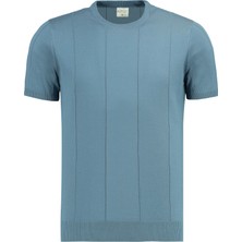 Anthony Jackson Premium Erkek Triko Tişört Vittorio Kısa Kol Indigo Renkli Organik Kumaş